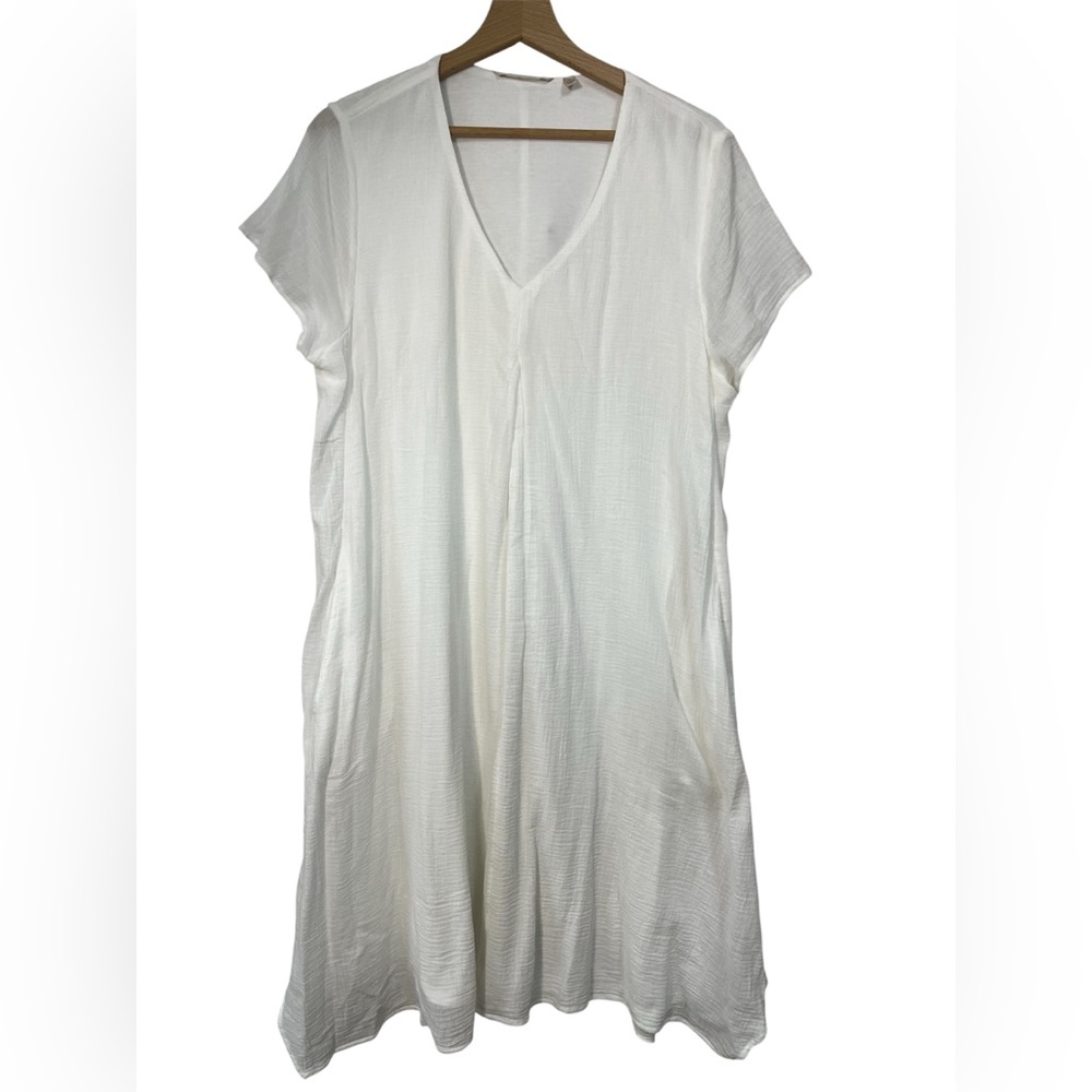 Soft Surroundings Sz Large 100% Cotton Casual Dress Pockets Knee Length White SS - Picture 6 of 12